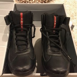 Prada Men's BLK 4T0341 O0V F0002 Leather Sneaker